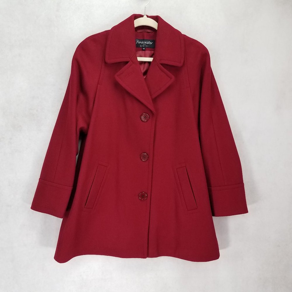 Forecaster of Boston 10 Wool Pea Coat Button Front Classic Pockets Red